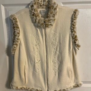 Conrad C Cream Faux Fur Trim Vest